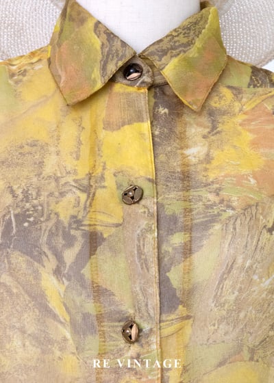 霧光黃抽象油畫透膚襯衫8