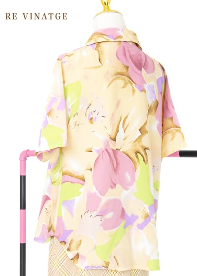 淡黃粉紅花夏日襯衫13