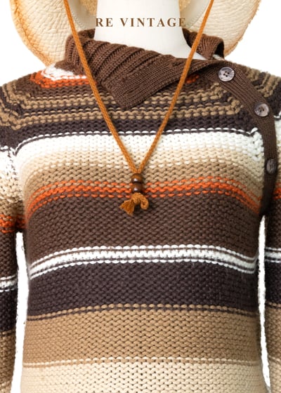 南瓜咖啡奶泡線條斜肩針織毛衣3