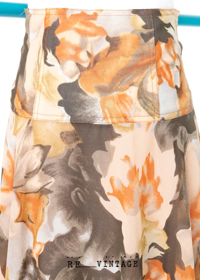 橘子色抽象花朵中長裙3