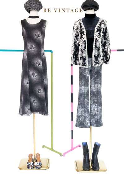 灰色系華麗印花低腰小喇叭褲2