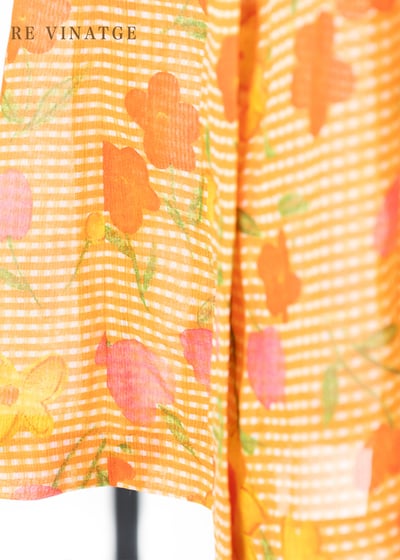 鮮橘色小格紋夏日花花洋裝9