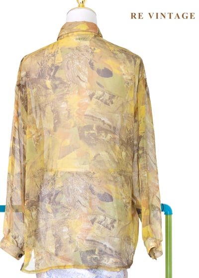 霧光黃抽象油畫透膚襯衫13