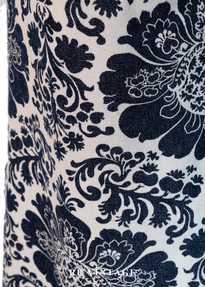 深藍白花復古花紋喇叭褲10