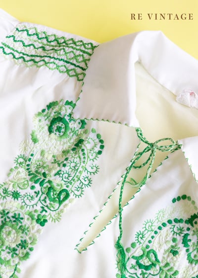 『歐洲寶物』Classic Green 古典美女刺繡襯衫12