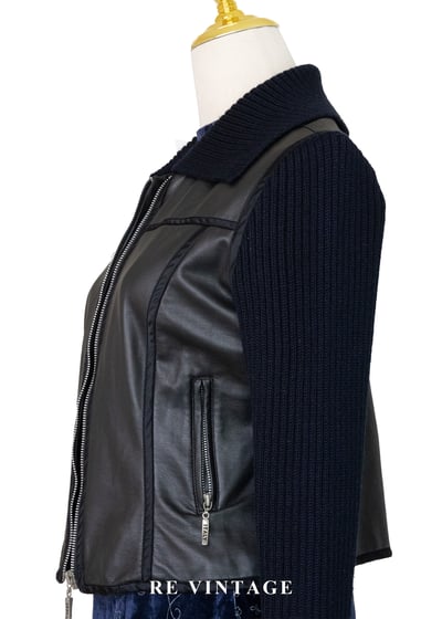 午夜拼接率性針織皮革外套9