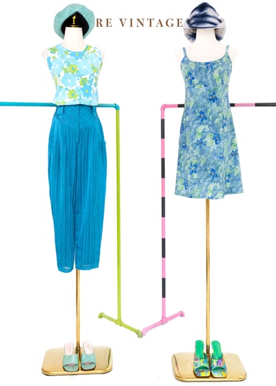 Bohemian 湖水藍線條高腰小腳褲（25"-27")2