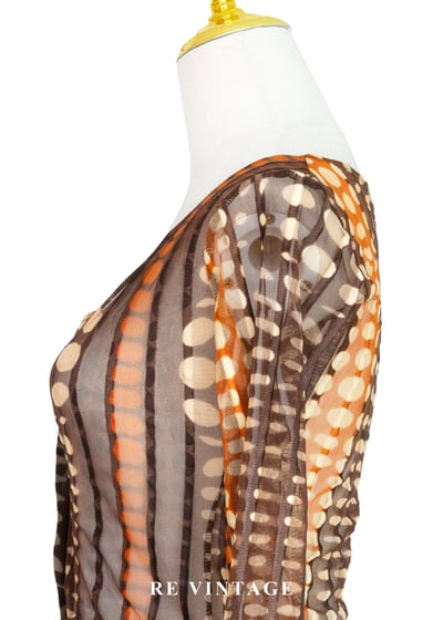 深棕橘子色圓點線條透膚上衣8