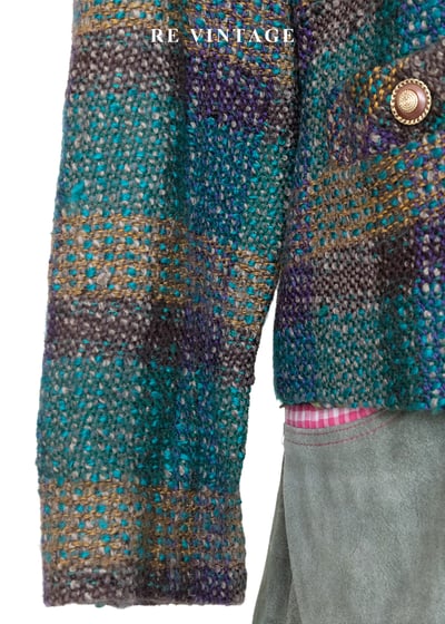 孔雀綠粗花毛呢格紋西裝外套6