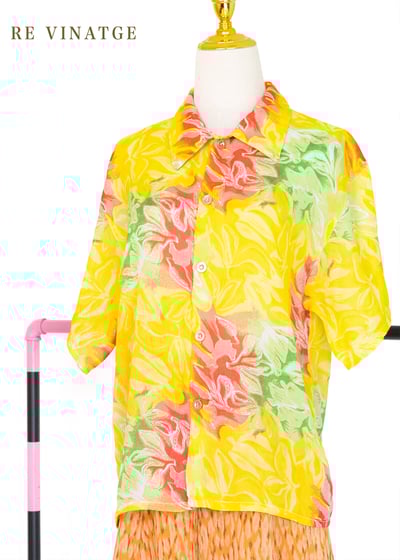 亮黃色小葉子雪紡襯衫9