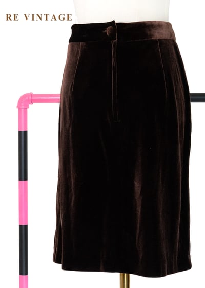 必備單品 - 琥珀方釦深巧克力色絨布短裙（24"）6