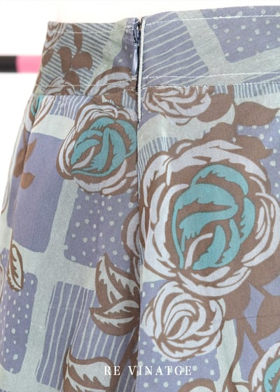 玫瑰藤蔓霧面藍綠色格紋棉質中長裙（~26）6