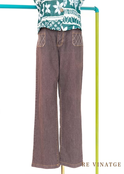 紅棕色漂亮網狀壓線牛仔長褲（30"）5