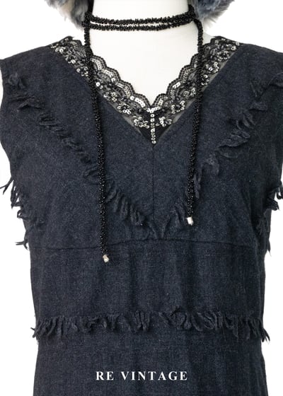 深藍多層次毛邊Ｖ領洋裝5