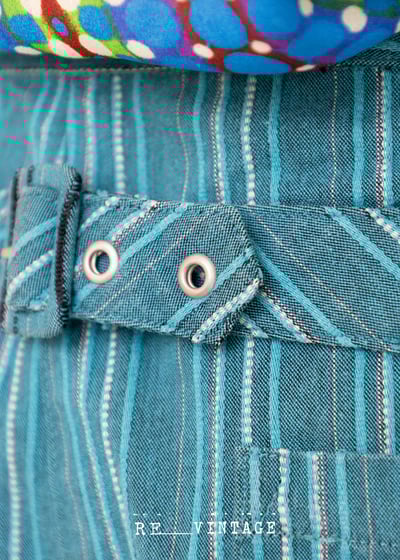 美臀綠花刺繡藍綠色直筒褲13