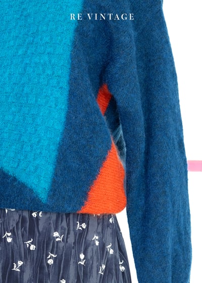 海洋藍藍彩色方塊海馬毛針織毛衣11