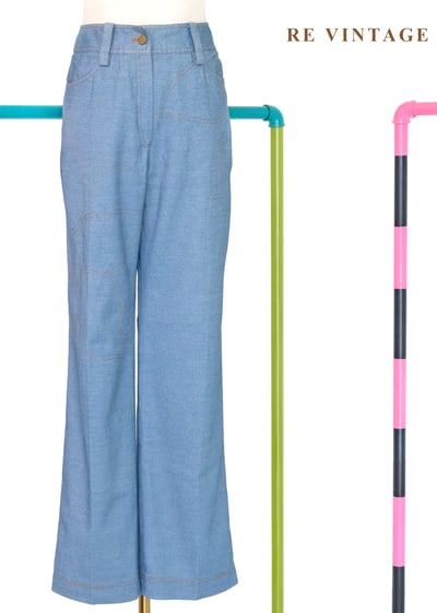 香港製 - 裁縫師的草稿幾何車線單寧長褲（28"）1