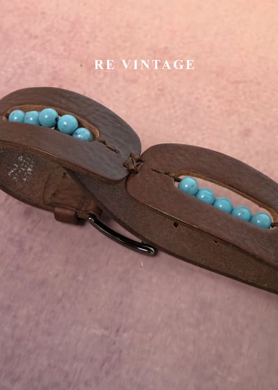 圓潤藍珠深棕色個性皮帶（25-28"）3