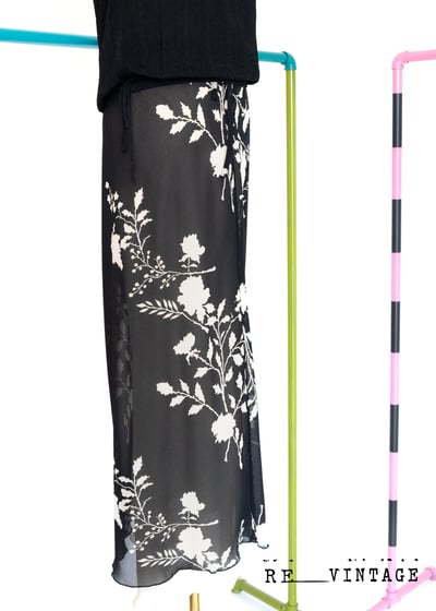 黑白色大花朵雪紡長裙9