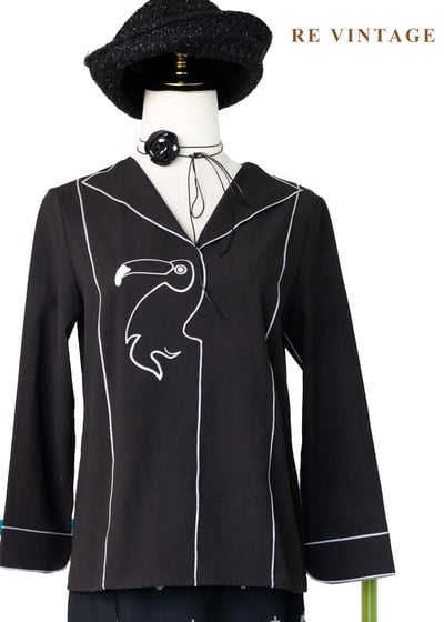 大嘴鳥幾何滾邊白線上衣3