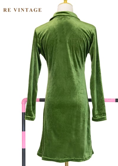 Moss Green 低調精緻玫瑰花絨布短洋裝9