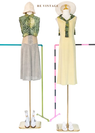 亞麻泥土蕾絲花徑長裙（26"）2