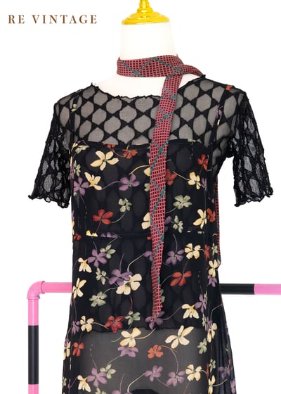 文藝小花透膚細肩帶長洋裝3