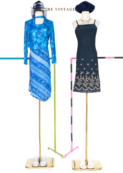 寶藍中式花語中長裙(26-30")2