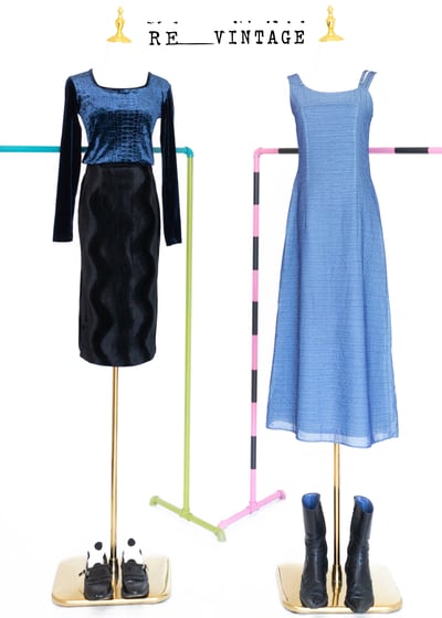 波波紋黑色絨布中長裙（25"）3