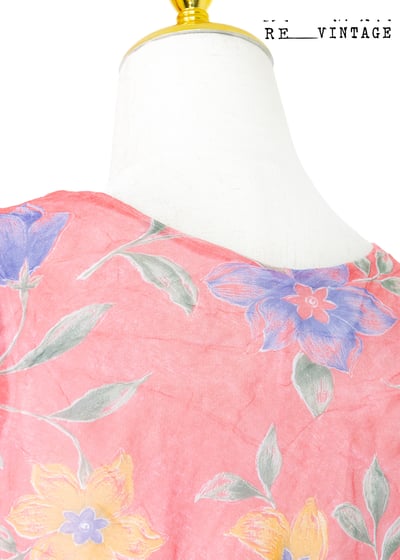 春天雙色花花桃粉色長洋裝14