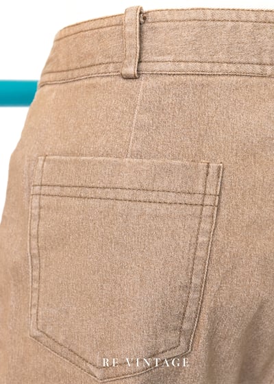 卡其棕拼接手縫小花中高腰褲褲（26"）11