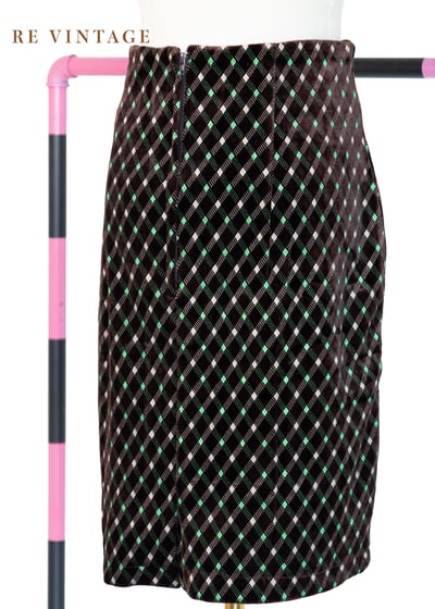 螢光綠格紋巧克力色絨布裙裙（28"）5
