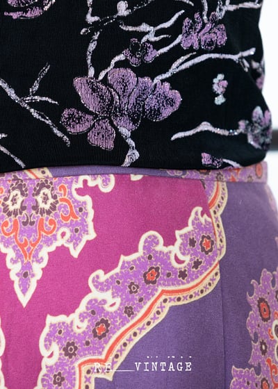 葡萄紫粉色圖騰中長裙（30")7