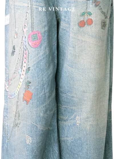 趣味擬真吊飾印花水洗高腰寬版褲（26"）4