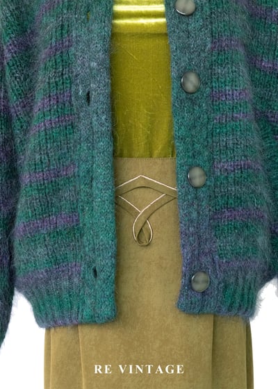 可愛的綠紫色條紋針織外套3