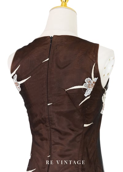 白花香氣咖啡棕網紗迷你洋裝13