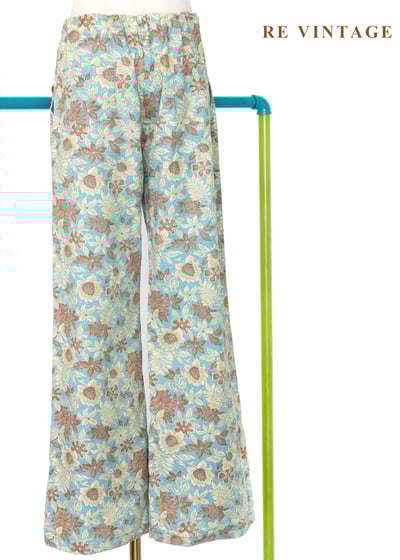 鄉村藍棕黃花慵懶午後寬版直筒褲（24-32"）10