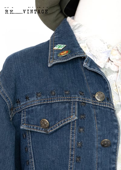 黑色袖珍小花刺繡深藍牛仔外套13