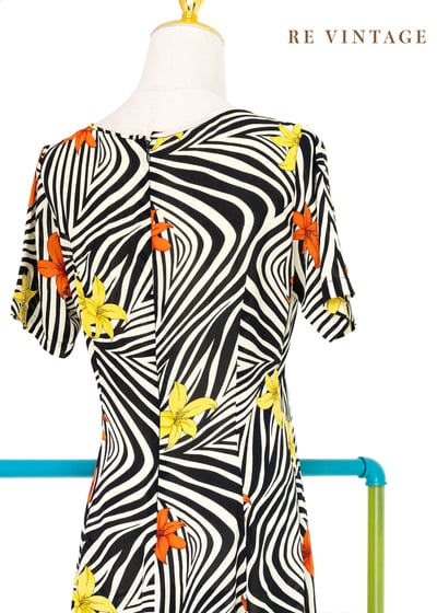 粉黃斑馬花朵洋流長洋裝12