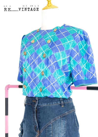 『紐約寶物』藍綠色菱格雙排釦超美上衣7