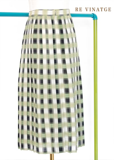 抹茶綠格紋百摺中長裙6