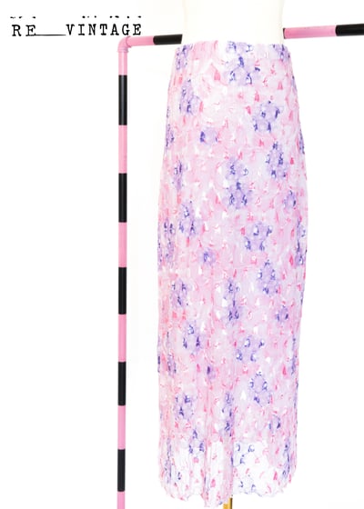 螢光粉紫色編織刺繡圖騰網紗長裙1