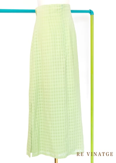 草綠色格紋高腰長裙6