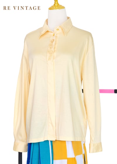 『歐洲寶物』氣質小花鵝黃色棉質上衣8