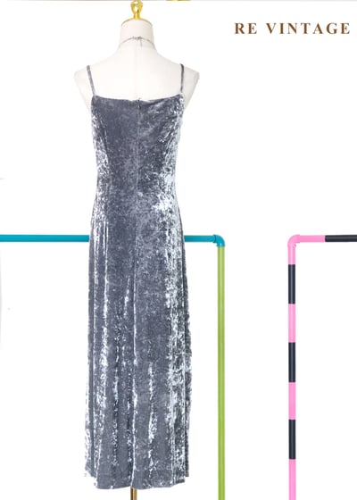 銀色月光系高級絨布細肩帶長洋裝11