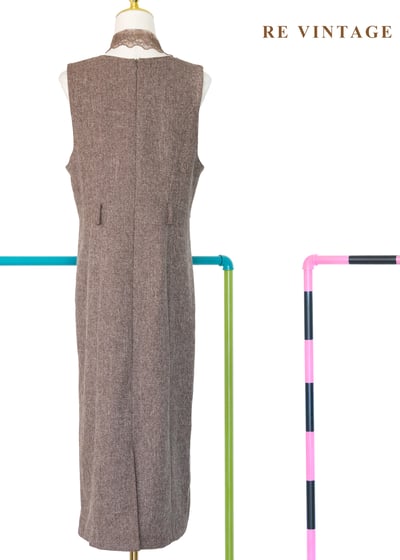 氣質單品 - 復古方領摩卡色氣質長洋裝10