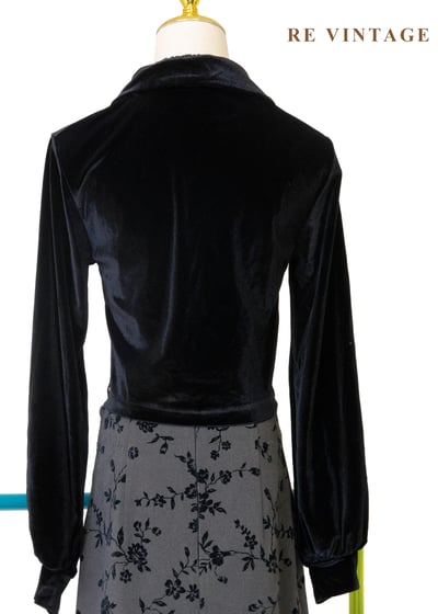 率性側腰綁繩黑絨短版上衣10