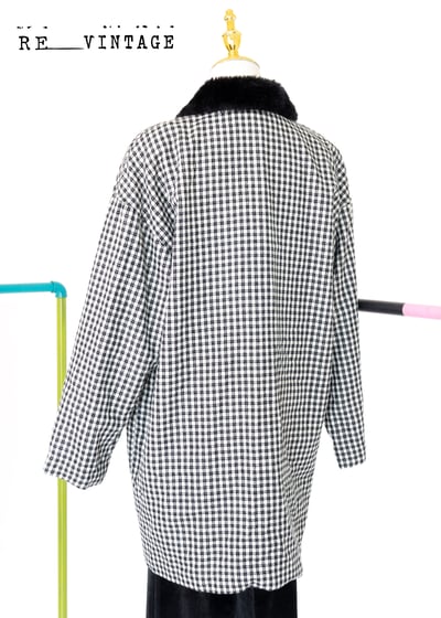 黑毛毛小格紋秋天薄款中長版外套5