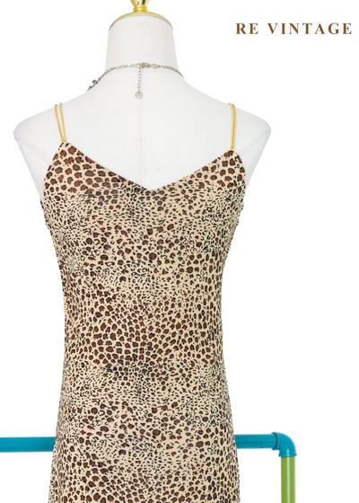 金黃豹紋蕾絲滾邊細肩帶洋裝12