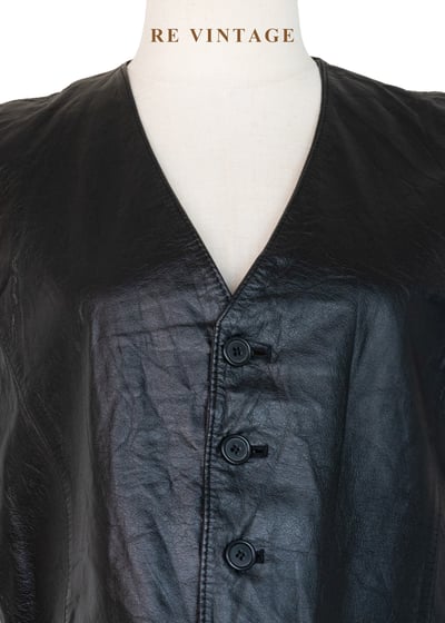 韓國製 - 牛皮黑皮革簡約背心3